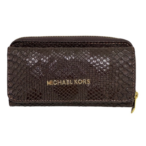 Michael Kors Handbags - Michael Kors Wallet Brown Snake Embossed Zip Around Continental Clutch Women